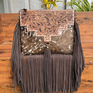 High Quality Luxury Hand Tooled <b>Leather</b> Fringe Crossbody Square <b>Purse</b> for Women Custom Fashion Cowhide <b>Leather</b> Shoulder Handbags - Product Image 3