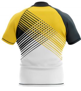 Maillot de rugby géométrique jaune, noir et blanc pour homme, manches courtes, en polyester respirant, coupe athlétique, impression sublimée - Product Image 2