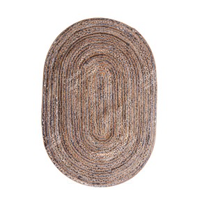 Oval Braided Jute Area Rug Striped Bohemian Style Flat Pile Non-Slip Living Room Decor - Product Image 1