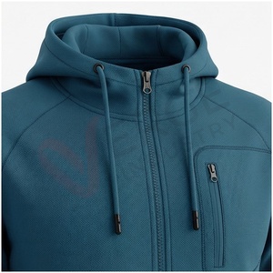 Conjunto Deportivo para Hombre en Color Verde Azulado, Manga Larga, con Capucha y Cierre Frontal, Color Sólido, Transpirable, Corte Regular, para Otoño - Product Image 4