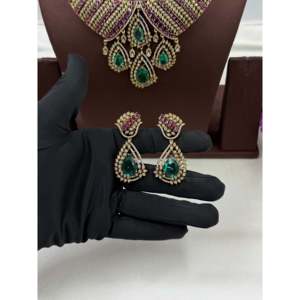 Indian Ethnic <b>Artificial</b> Palak Victorian Necklace Set-Gold Plated CZ Bridal & Festival Jewelry - Product Image 4