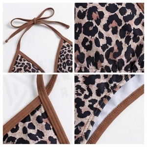 Ensemble bikini 2 pièces imprimé léopard avec haut dos nu et bas hipster contrastés pour femme - Product Image 4