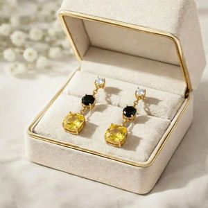 Handmade Cushion Cut Lemon Quartz <b>Earrings</b> With <b>Black</b> Obsidian Drops Minimalist Gemstone Fine <b>Stud</b> <b>Earrings</b> Jewelry - Product Image 2
