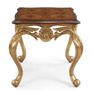Traditional Antique Solid Wood Coffee <b>Table</b> with <b>Gold</b> Carved Legs and Inlaid Top for Living Room - Product Image 1
