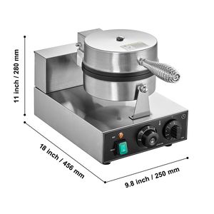 Commercial 1230W Round Non-Stick Stainless Steel Belgian <b>Waffle</b> <b>Maker</b> Temperature T Control <b>Waffle</b> Baker Machine - Product Image 5