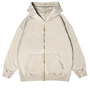 Hoodie streetwear personnalisé de haute qualité, en molleton vierge, style vintage, double couche, délavé à l'acide, effet soleil, zippé - Product Image 4