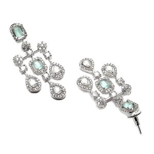 Ensemble collier et boucles d'oreilles en alliage plaqué argent, cristaux verts, strass, design goutte d'eau, pour femmes, style classique de mariage - Product Image 3