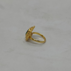 Royal Oval Emerald Green Gemstone <b>Ring</b> <b>Gold</b> Plated Beaded Halo Cubic Zirconia <b>Cocktail</b> <b>Ring</b> Antique Style Fashion <b>Ring</b> - Product Image 4
