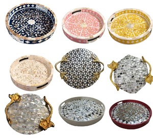 Plateau de service en bois d'acacia fait main, design technologique de pointe, plateau décoratif en bois naturel pour aliments - Product Image 6