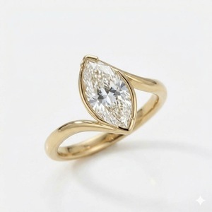 Bague de fiançailles en or massif 14 carats avec diamant marquise de 1,25 ct, sertie clos, solitaire bypass pour femme, bagues en diamant de laboratoire, bijoux fins - Product Image 2