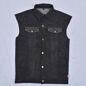 Gilet en jean foncé avec rivets, col rabattu, style décontracté, longueur standard, simple boutonnage, collection automne - Product Image 4