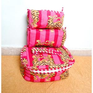 Ensemble de 3 trousses de toilette matelassées faites à la main en coton 100% - Grandes et petites - Étanches - Réutilisables - Pochettes à maquillage - Product Image 2