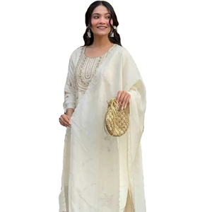 Ensemble Kurti / Robe Traditionnelle pour Femme, Nouveau Design, Col Rond, Style Semi-Cousu, en Fausse Fourrure Peinte à la Main, Collection Été, Prix de Gros - Product Image 1