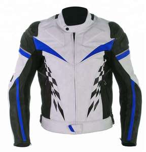 Blouson de moto en cuir pour homme, coupe-vent, color-block vert noir blanc, style racing, toutes saisons - Product Image 2