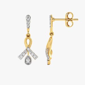 Yellow Gold Lab Grown <b>Diamond</b> Ribbon Teardrop <b>Dangle</b> <b>Earrings</b> - Product Image 3