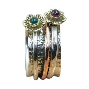 Green Onyx and Red Garnet <b>Spinner</b> <b>Ring</b> Thumb <b>Ring</b> 925 Sterling <b>Silver</b> Handmade Hammered <b>Ring</b> With Brass And Copper Jewelry - Product Image 1