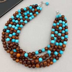 Multilayer Wooden Beaded Necklace With Turquoise Round <b>Balls</b> For Prayer Buddhism Jewelry Unisex Style - Product Image 6