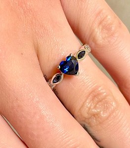 Bague en saphir bleu taille cœur pour femme, en argent sterling 925, pour fiançailles, demande en mariage, alliance, bijou fantaisie avec pierre précieuse bleue, cadeau - Product Image 5