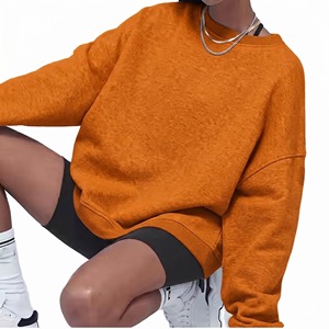 Sweat-shirt oversize pour femme, col rond, couleur unie, coton, fibre de bambou, épaules tombantes, manches longues, tricoté, respirant, style automne - Product Image 1