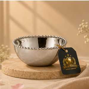 Cuenco de metal plateado martillado con base y asa con diseño floral dorado, plato de servir de lujo, recipiente para frutos secos, caja para dulces, centro de mesa - Product Image 5
