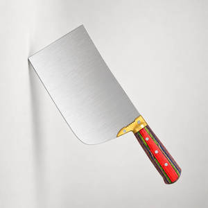 Couteau à découper la viande robuste PK-DR, lame large argentée, manche en bois multicolore rouge et vert, rivets dorés, couteau de boucher - Product Image 5