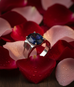 Bague classique en argent 925 avec saphir bleu ovale et zircon cubique, sertie à griffes, style unisexe, pierre de septembre - Product Image 6