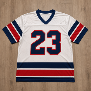 Camiseta de Fútbol Personalizada para Hombre, Cuello en V, Blanca, Número 23, Sublimada, de Malla Transpirable, Manga Corta, Corte Regular para Adulto - Product Image 1