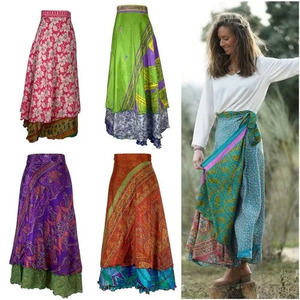 Women's <b>Boho</b> Vintage Printed 100% Silk Wrap <b>Skirt</b> Free Size Knee-Length Flowing with Adjustable Waist Design Washable Quick-Dry - Product Image 4