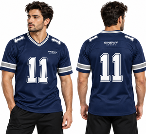 เสื้อฟุตบอลอเมริกันสีน้ำเงินกรมท่าสำหรับผู้ชาย ยี่ห้อ SINEWY SPORTS หมายเลข 11 คอวี แขนสั้น ผ้าตาข่ายระบายความชื้น - Product Image 6