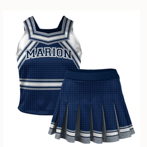 Ensemble d'uniformes de cheerleading KCHS, bleu marine et jaune, en polyester, avec impression par transfert thermique, logo frontal, robe sans manches avec pompons pour adultes - Product Image 6