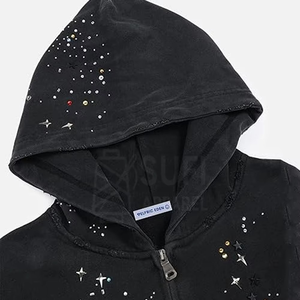 Sudadera con Capucha Oversize de Forro Polar Ecológico con Pedrería Negra para Hombre y Mujer, Lujosa, Brillante, Estilo Urbano, Sudadera de Diamantes a la Moda - Product Image 4
