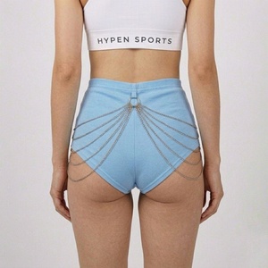 Women's Hypen Sports Pantie Style Booty Gym Sports <b>Chain</b>-Link Sexy Canvas Skinny Fit Mid <b>Waist</b> Heat-Transfer Printed Party Short - Product Image 2