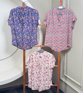 Blusas informales de manga corta con estampado Floral para mujer, blusas ligeras de mezcla de algodón, camisas de verano con cuello mandarín, moda al por mayor - Product Image 4