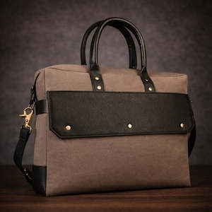Porte-documents classique en toile pour ordinateur portable, couleur marron, sac de bureau professionnel durable avec poignées en cuir et bandoulière - Product Image 3