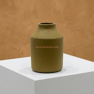 Vase cylindrique rustique en terre cuite Oscur Olive, pot en argile artisanal, récipient décoratif en grès, vente en gros - Product Image 2