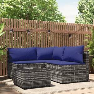 Conjunto de Muebles de Jardín de Ratán PE Gris con Patas Ajustables Medianas - Product Image 1