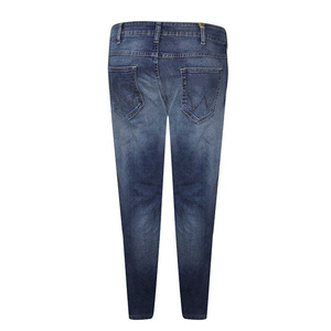 Jean en denim décontracté pour homme, taille mi-haute, coupe droite, couleur unie, tissu respirant, logo personnalisé, poches latérales, délavage moyen, pantalon imperméable - Product Image 4