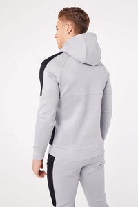 Fournisseur OEM Logo personnalisé en gros fermeture éclair gris coton uni poche kangourou cordon de serrage broderie manches longues survêtement pour hommes - Product Image 3