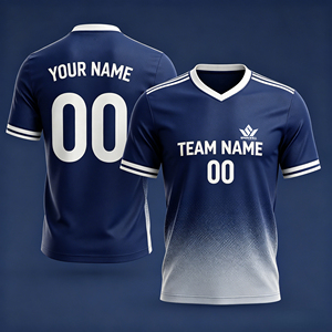 Custom Unisex Blue White Striped <b>Soccer</b> Jersey V-Neck T-Strap Short Sleeve Quick Dry Breathable 100% Polyester Front Customized - Product Image 6