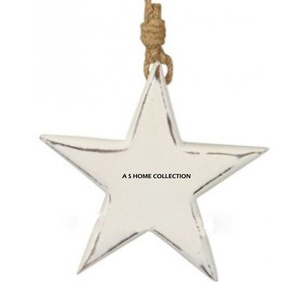 Ornement de Noël blanc en forme d'étoile en bois, style rustique, avec boîte, Père Noël, à bon prix - Product Image 1