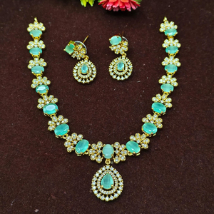Ensemble collier et boucles d'oreilles pour femme JeweleMarket, plaqué or, avec cristaux et strass, style ethnique, pour mariage, fiançailles, anniversaire, cadeau, Maharashtra - Product Image 2