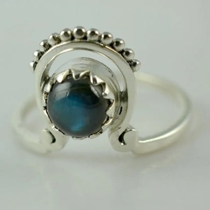 <b>Labradorite</b> <b>Ring</b> 925 Sterling Silver Handmade Boho Statement Promise Jewelry for Women Natural Round Shape Gemstone Jewelry - Product Image 1