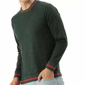 Suéter de Cuello Redondo para Hombre, Color Verde Oscuro, Corte Regular, Color Sólido, Informal, Manga Larga, Tejido de Punto, 100% Algodón, Ropa de Otoño - Product Image 2