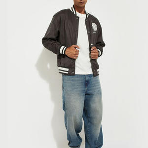 Men <b>Suede</b> Varsity <b>Jacket</b> Embroidered Letter Logo Preppy Style Regular Fit Turn-down Collar Single Breasted chenille custom patch - Product Image 3