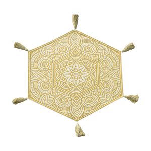 พรมทอมือลายแมนดาลาทรงกลม สีพีชคอรัล สไตล์โบโฮ พร้อมพู่ห้อย - Product Image 4