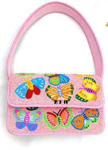 Bolso de hombro con cuentas de mariposa rosa, bolso hecho a mano con cuentas, bolso de mano para mujer, bolso llamativo. - Product Image 2
