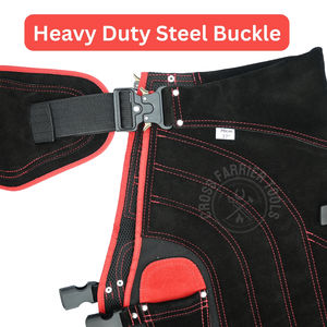 ผ้ากันเปื้อนช่างเกือกม้าสีแดงและสีดำ ทนทาน พร้อมช่องเก็บมีด เข็มขัดปรับได้ หัวเข็มขัดสแตนเลส ผ้าตาข่ายแบบยาว - Product Image 6