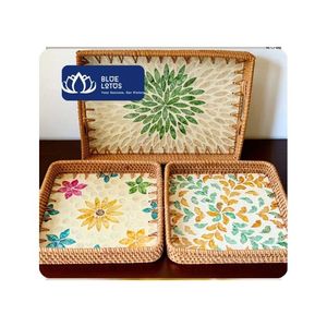 Bandeja de una sola capa de ratán con incrustaciones de perlas, la más vendida, moderna, para organización de mesas de servicio en cocina y baño, y uso diario, Vietnam - Product Image 1