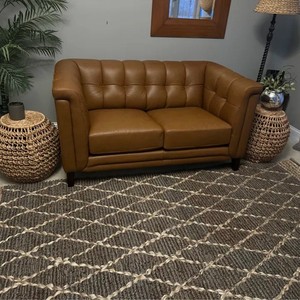 Tapis en jute fait main à motif diamant |   Tapis rectangulaire bohème en fibres naturelles |   Tapis rustique écologique à poils ras en jute fine - Product Image 2