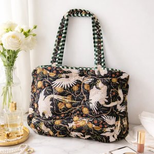 Bolso de Hombro para Mujer Shree Balajee Garments T-1, Azul Oscuro con Estampado de Pájaros, Acolchado, con Volantes, para Portátil - Product Image 1